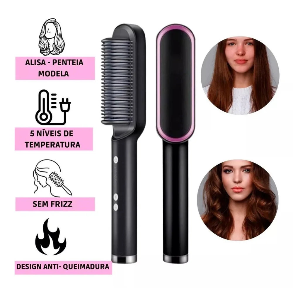 3-in-1 Electric Hairbrush with Heating Comb for Straightener, dual voltage 120/220V