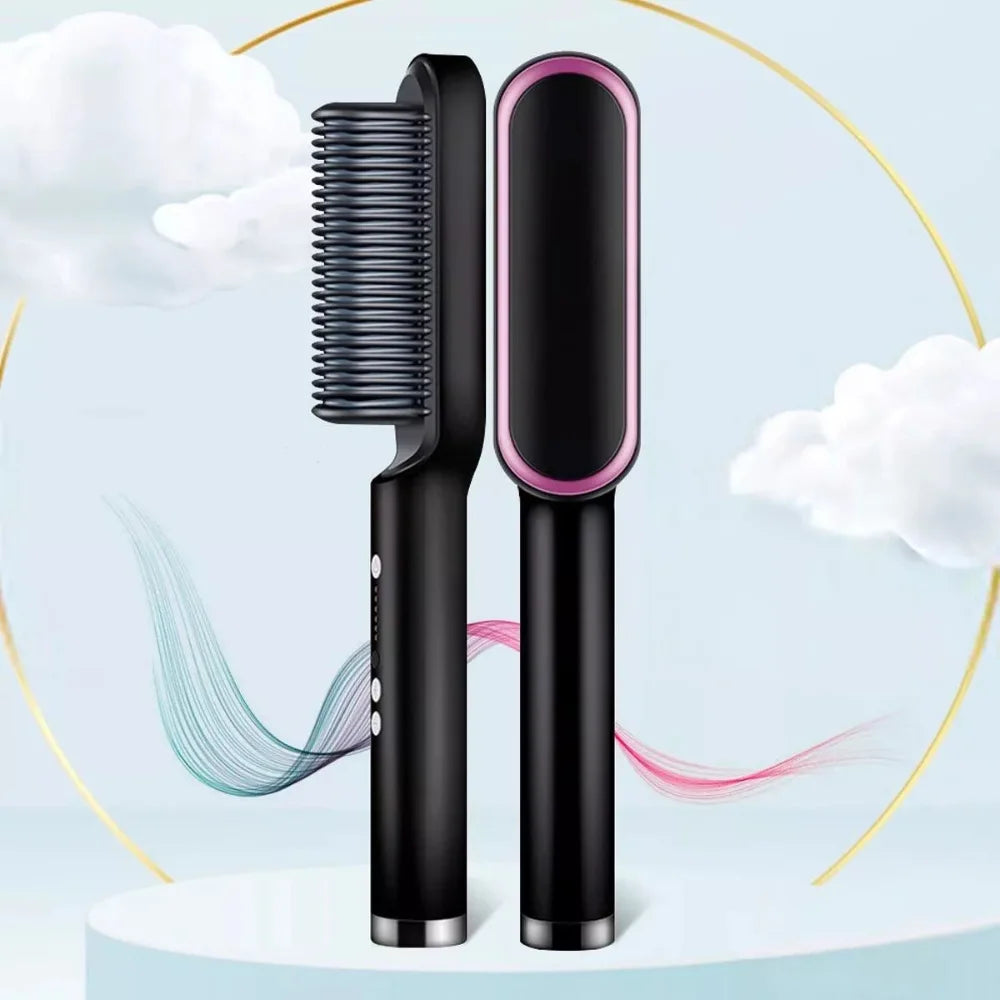 3-in-1 Electric Hairbrush with Heating Comb for Straightener, dual voltage 120/220V