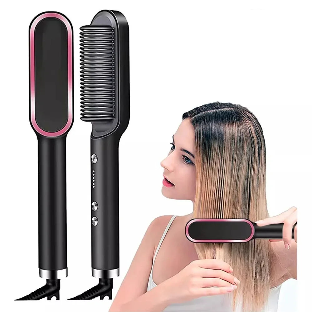 3-in-1 Electric Hairbrush with Heating Comb for Straightener, dual voltage 120/220V
