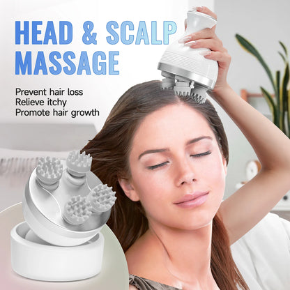 Electric Smart Head Massager Body Massage Neck Deep Tissue Kneading TYPE-C Wireless Waterproof Mini Scalp Massager  Stress Relax