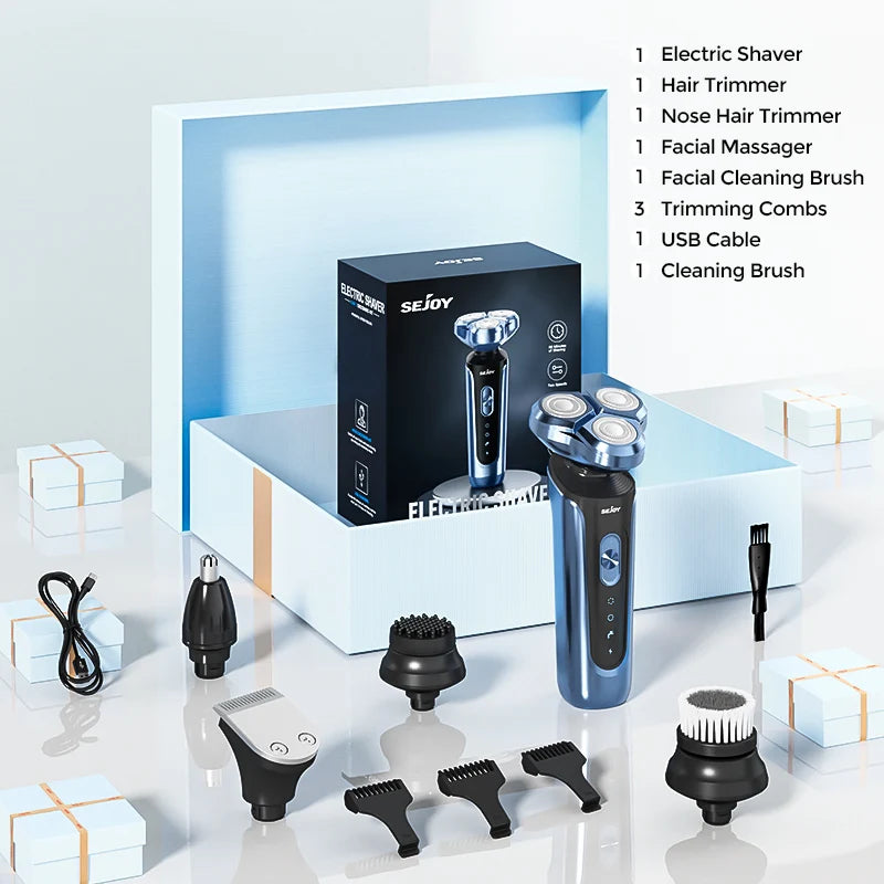 SEJOY Electric Shaver for Men,Hair Trimmer,Nose Hair Scissors,Facial Cleanser, Facial Massager Rechargeable Shaving Machine