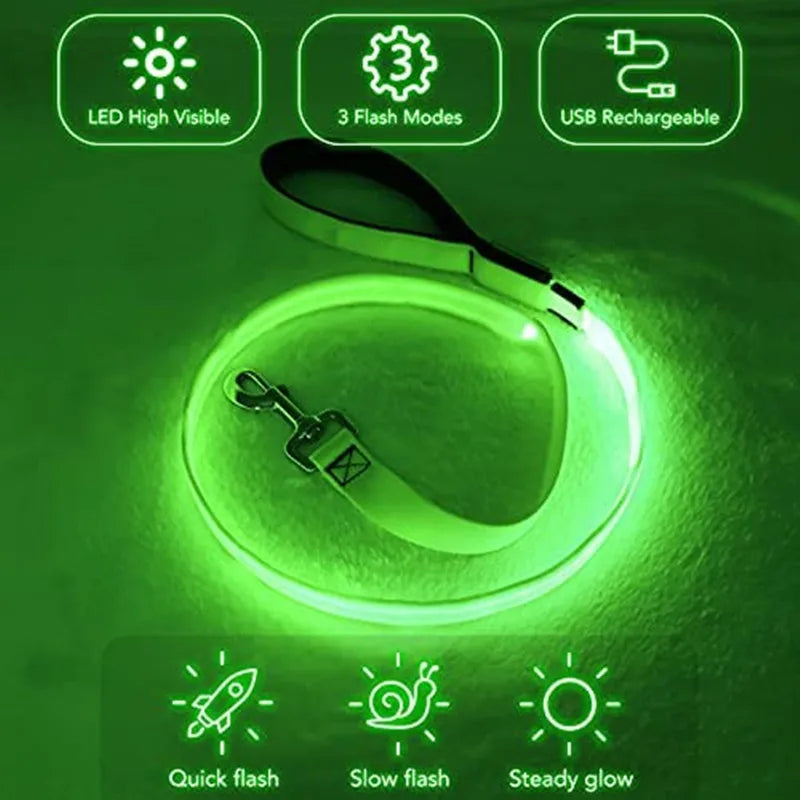 Led Pet Dog Leash Rope With Light Luminous  Lead Leash USB Charging for Dog Safety Flashing Glowing Collar Harness Accessories