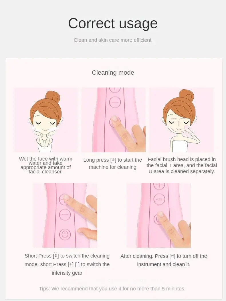 Electric Facial Cleansing Brush Deep Pore Cleaning Sonic Vibration Waterproof Acne Blackhead Remover Pore Cleaner Silicone