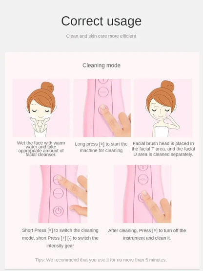 Electric Facial Cleansing Brush Deep Pore Cleaning Sonic Vibration Waterproof Acne Blackhead Remover Pore Cleaner Silicone