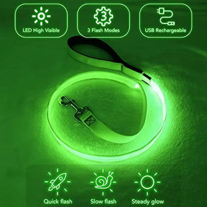 Led Pet Dog Leash Rope With Light Luminous  Lead Leash USB Charging for Dog Safety Flashing Glowing Collar Harness Accessories