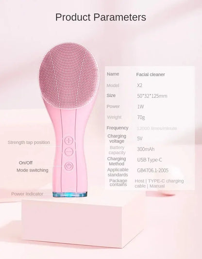 Electric Facial Cleansing Brush Deep Pore Cleaning Sonic Vibration Waterproof Acne Blackhead Remover Pore Cleaner Silicone