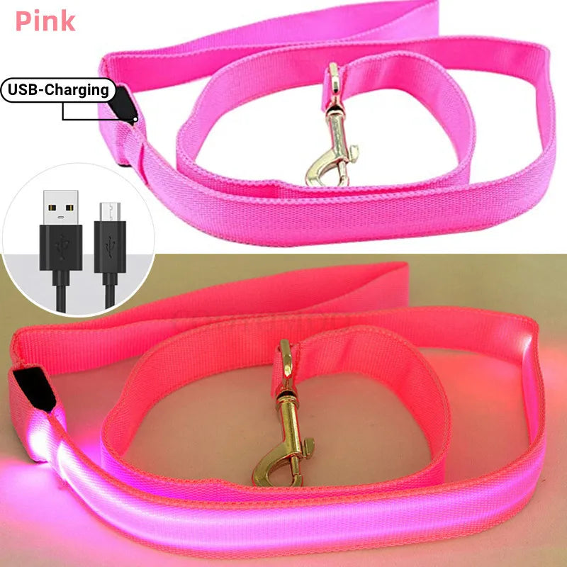 Led Pet Dog Leash Rope With Light Luminous  Lead Leash USB Charging for Dog Safety Flashing Glowing Collar Harness Accessories
