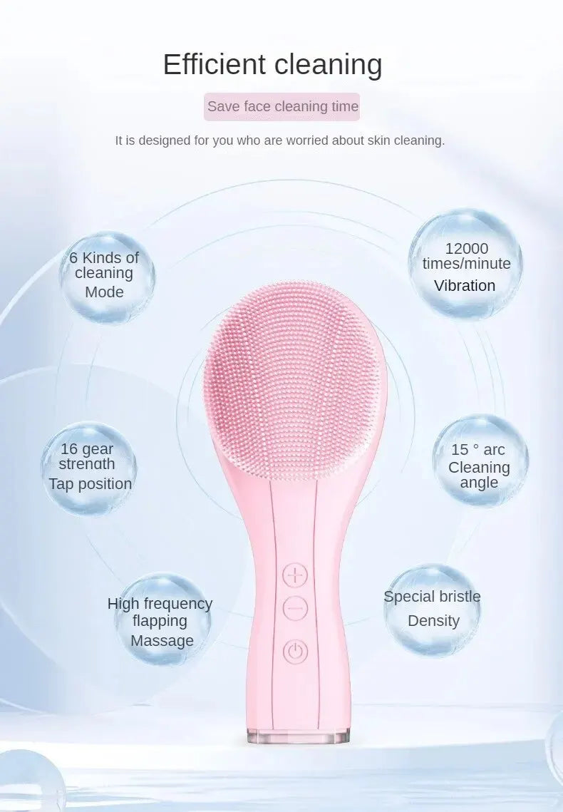Electric Facial Cleansing Brush Deep Pore Cleaning Sonic Vibration Waterproof Acne Blackhead Remover Pore Cleaner Silicone