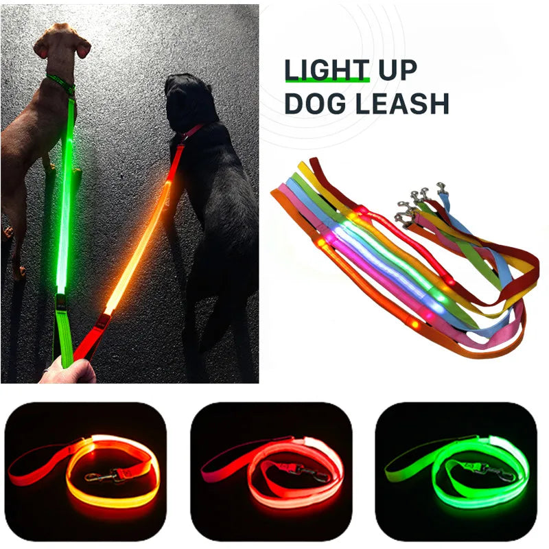 Led Pet Dog Leash Rope With Light Luminous  Lead Leash USB Charging for Dog Safety Flashing Glowing Collar Harness Accessories
