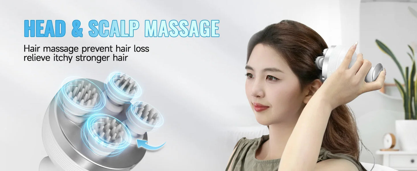 Electric Smart Head Massager Body Massage Neck Deep Tissue Kneading TYPE-C Wireless Waterproof Mini Scalp Massager  Stress Relax