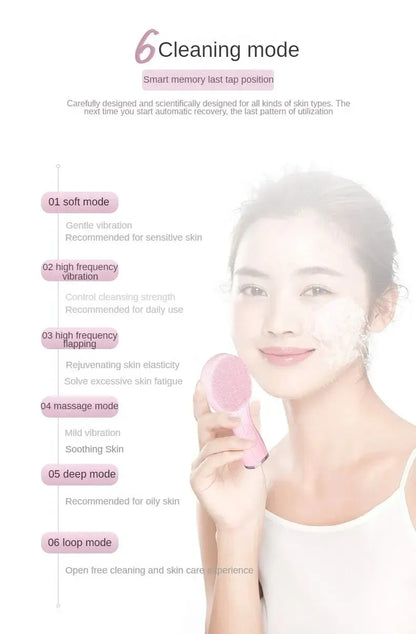 Electric Facial Cleansing Brush Deep Pore Cleaning Sonic Vibration Waterproof Acne Blackhead Remover Pore Cleaner Silicone