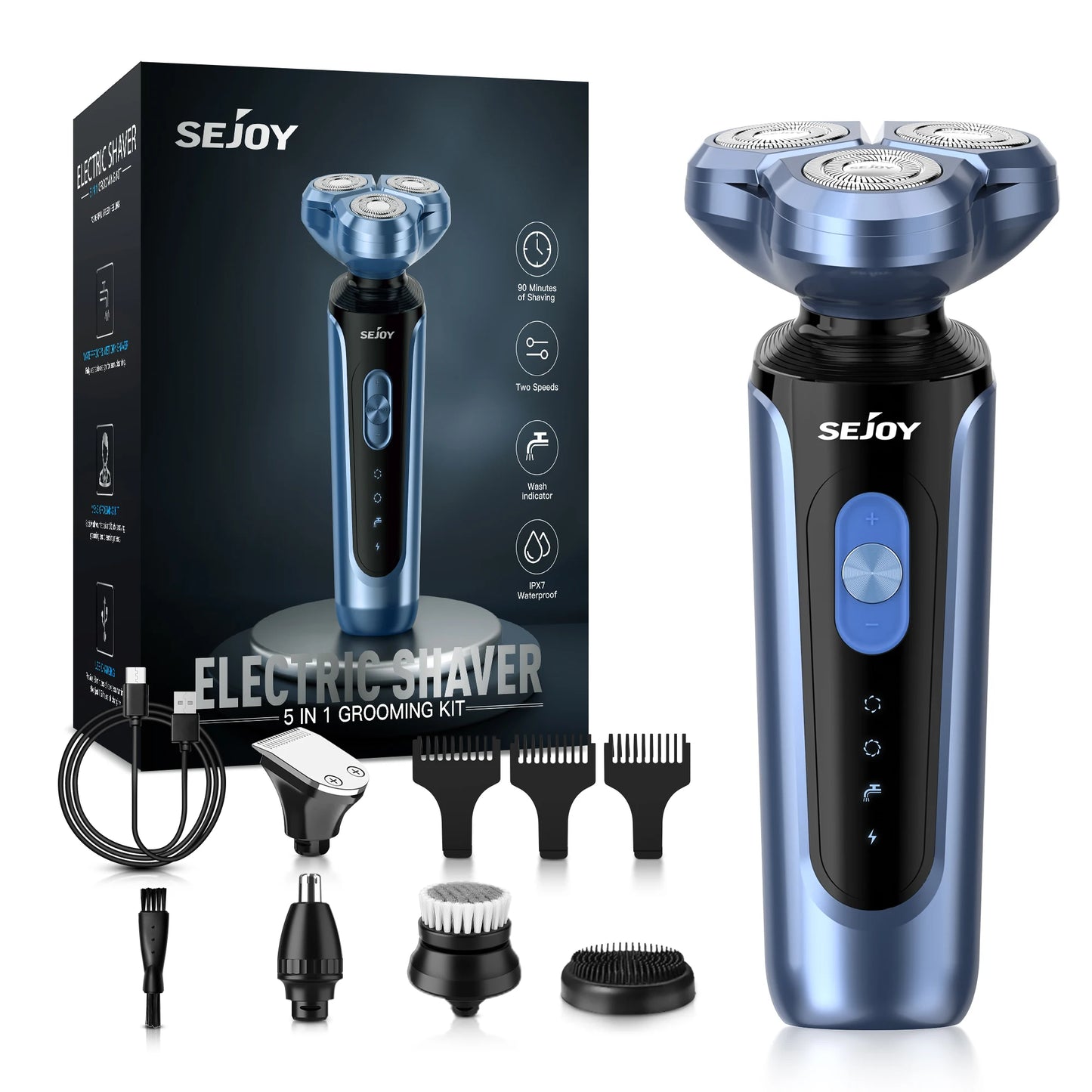 SEJOY Electric Shaver for Men,Hair Trimmer,Nose Hair Scissors,Facial Cleanser, Facial Massager Rechargeable Shaving Machine