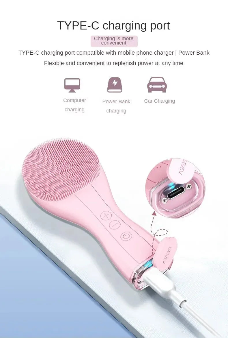 Electric Facial Cleansing Brush Deep Pore Cleaning Sonic Vibration Waterproof Acne Blackhead Remover Pore Cleaner Silicone