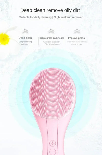Electric Facial Cleansing Brush Deep Pore Cleaning Sonic Vibration Waterproof Acne Blackhead Remover Pore Cleaner Silicone