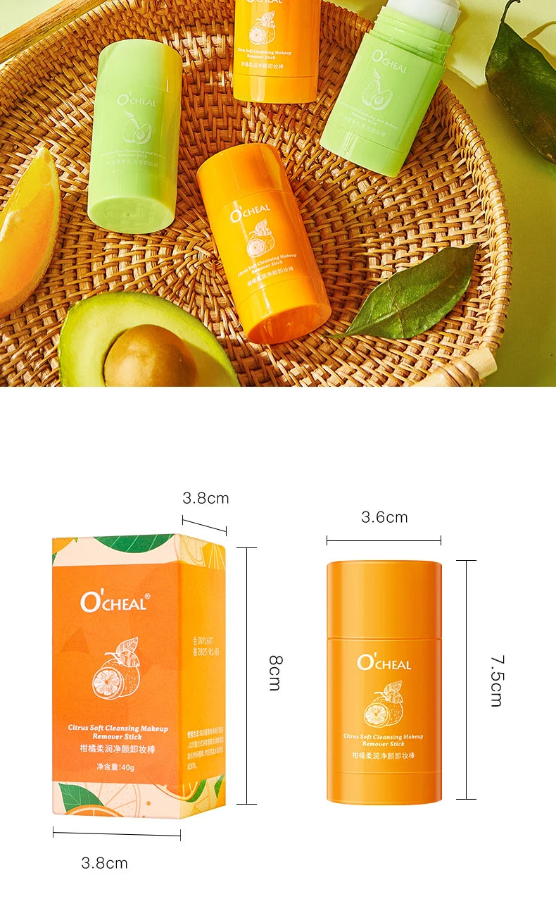 Ocheal Avocado Cleansing Makeup Remover Gel Stick Facial Eye Lip Orange Deep Cleaning Balm Cream Stick Clean Cleanser Skin Care