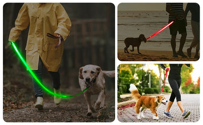 Led Pet Dog Leash Rope With Light Luminous  Lead Leash USB Charging for Dog Safety Flashing Glowing Collar Harness Accessories